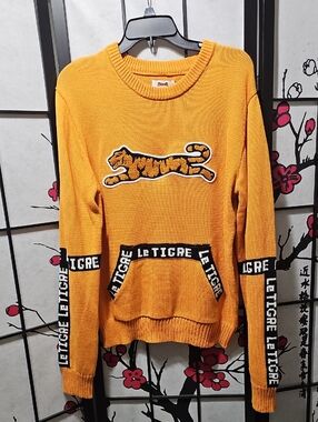 Le Tigre Orange Knit Sweater with Tiger Motif Large New